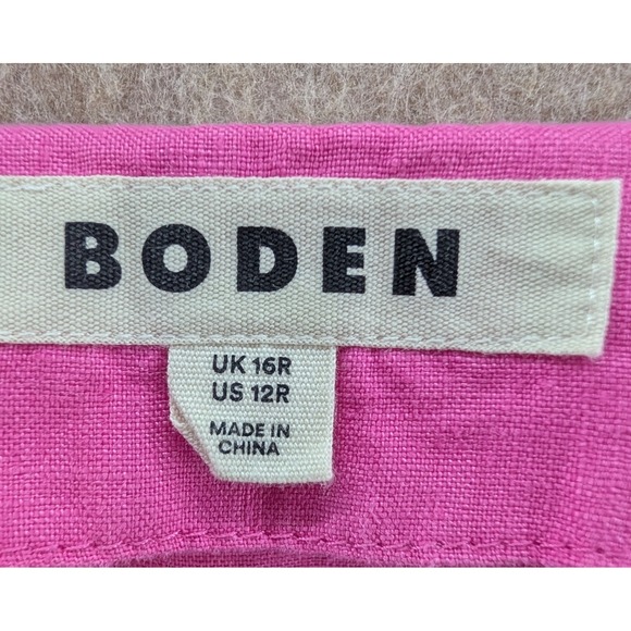 Boden Pink Linen Midi Dress Short Sleeve V Neck Smocked Waist Tiered Hem US 12R - Picture 4 of 6